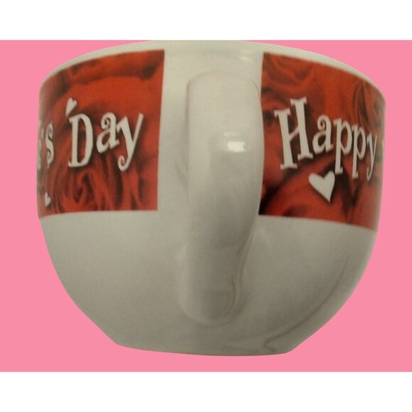 Happy Valentines Day Red Rose Cup Ceramic Mug Wide Coffee Mug Soup Hearts Love - Picture 4 of 9